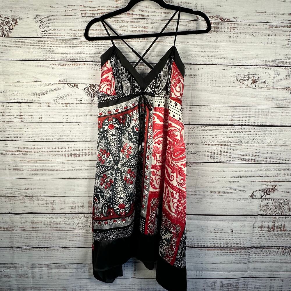 Womens Y2K Forever Black Red Satin Slip Dress Strappy Midi Festival Grunge Small